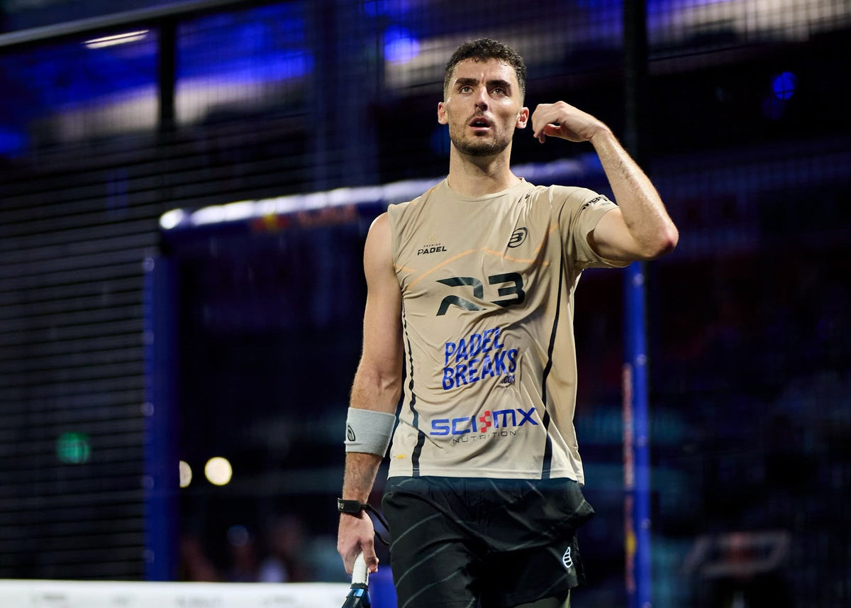 British padel player competing at the London Premier Padel P1 at Olympia in 2026