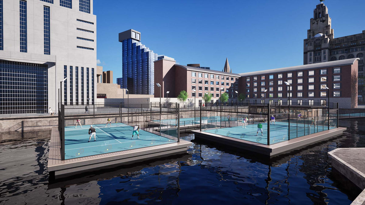Floating padel court development at Princes Dock in Liverpool